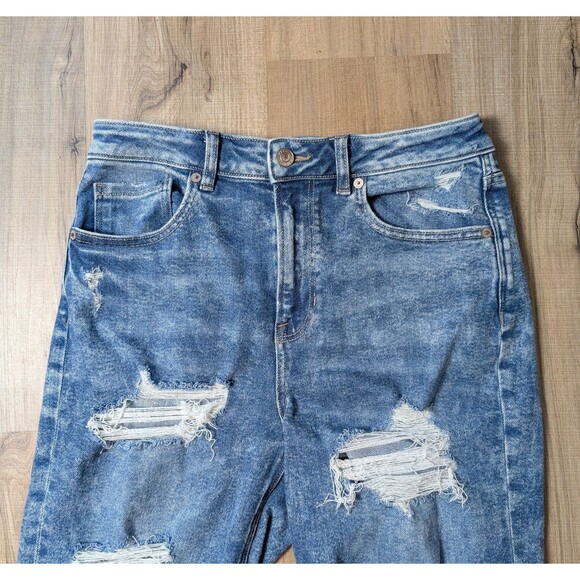 American Eagle Mom Jean Size 6 X-Long Blue Acid Destroyed Distressed  Women's - Picture 3 of 10